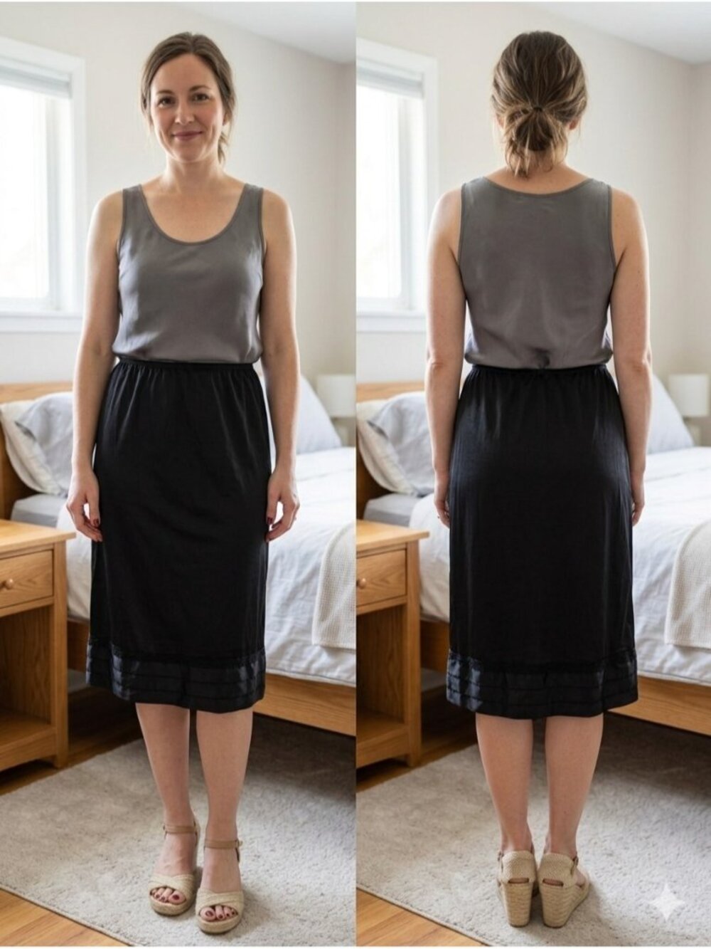 Vintage Lorraine Black Half Slip Tall Medium Antron Nylon Lace Trim Midi